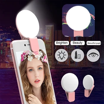 Мини-кольцевой светильник для селфи, портативный зажимной светильник для селфи, USB-Аккумуляторная светодиодная лампа для мобильного телефона