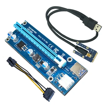 Мини-удлинитель PCI-E для PCI Express Riser Card PCIE от 1x до 16x Слот USB3.0 Кабель для передачи данных от SATA до 6Pin Блок питания для Майнинга биткоинов