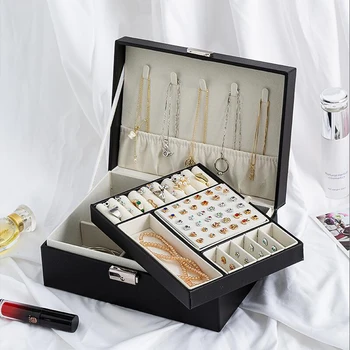 Многоцелевая коробка для хранения ювелирных изделий, двухслойный чехол для украшений из искусственной кожи, портативное кольцо-гвоздик, ожерелье, Организованный дисплей