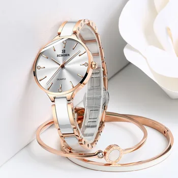 Модные Женские часы Лучший бренд Класса Люкс BINGER Ультратонкие женские часы С сапфирово-керамическим ремешком, водонепроницаемые кварцевые женские часы