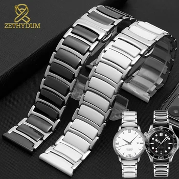 модный керамический браслет из нержавеющей стали, ремешок для часов 16-18 мм, 20 мм, 22 мм, ремешок для часов, женские мужские наручные часы, ремешок с пряжкой-бабочкой