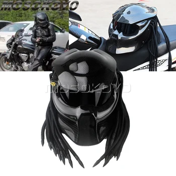 Мотоциклетный шлем Predator Personality с полным лицом, мотоциклетный шлем Iron Warrior, Ретро-оплетка, шлемы из углеродного волокна, уличные шлемы