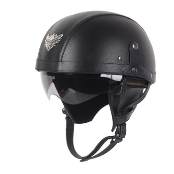 Мотоциклетный шлем с половиной лица, Кожаный Винтажный Casco Moto, Ретро Мотоциклетный шлем с открытым лицом, пилот-байкер, Чоппер