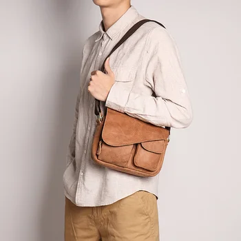 Мужская Винтажная сумка-мессенджер с несколькими карманами из Нубука и натуральной кожи с клапаном через плечо, Маленькая мужская сумка для ежедневных вечеринок