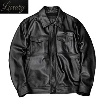 Мужская Куртка из воловьей Кожи 2024 Года, Новый Верхний Слой Мотоциклетной Кожи, Настоящий винтажный стиль