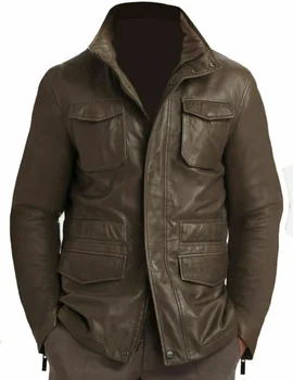 Мужская Куртка из натуральной кожи, натуральная кожа ягненка, Коричневое Кожаное пальто M65 Field