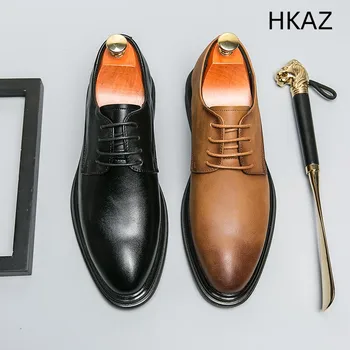Мужская модная кожаная обувь в деловом стиле в британском стиле, модная универсальная обувь на плоской подошве, удобная износостойкая натуральная кожа, классическое ретро