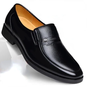 Мужская Официальная обувь из натуральной кожи, Лоферы, Модельные Мокасины, Дышащие Черные Туфли без Застежки Для Вождения, Противоскользящая Резиновая Офисная Обувь