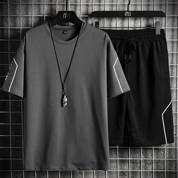 Мужская футболка, Комплект шорт, Летняя дышащая повседневная футболка, комплект для бега, Модный мужской спортивный костюм с принтом Харадзюку, Новинка 2023 года