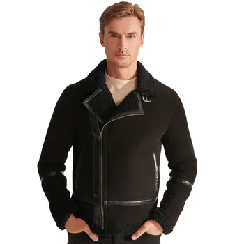 Мужская черная куртка из овчины Denny & Dora, укороченная куртка из овчины, классическая куртка из овчины