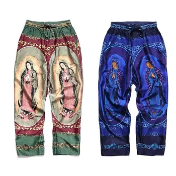 Мужские и женские дышащие повседневные брюки Kapital с рисунком Девы Марии из японского вискозы, Летние модные свободные брюки с принтом