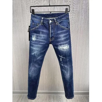 Мужские Повседневные Модные Джинсы с буквенным принтом для мото и байкеров, модные брюки из джинсовой ткани 9885#