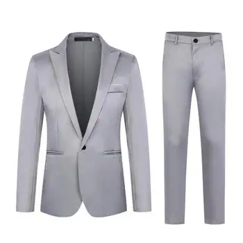 Мужской комплект приталенных брюк, стильный мужской костюм из 2 предметов, комплект с отворотом, длинный рукав, приталенные брюки средней посадки для весенне-осеннего бизнеса