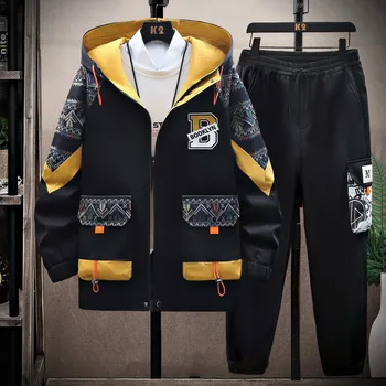 Мужской модный спортивный костюм, куртка и спортивные штаны, повседневный комплект из двух предметов в стиле хип-хоп, Модный мужской комплект, молодежный спортивный костюм с длинным рукавом