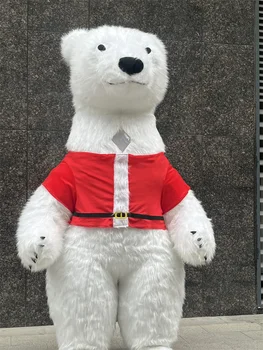 на Рождество Надувной костюм белого Медведя для взрослых, Надувной Меховой плюшевый костюм талисмана с персонажем животного, Надутая одежда для мероприятий