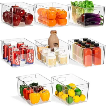 Набор из 8 прозрачных контейнеров для холодильника - Контейнеры для холодильника и кладовой с ручками - Дизайн гнезда - Кухня, Холодильник, Кладовая для продуктов
