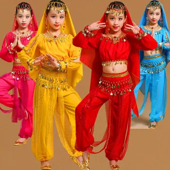 Набор костюмов для Танца живота Для девочек, Детское Индийское Танцевальное Представление, Конкурс Танца Живота Для Девочек, Египетский Танцевальный костюм