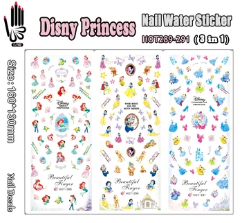 Наклейка для ногтей Disney HOT289-291 Princess Nail Art Водная Наклейка для Украшения ногтей 3 Листа/Лот
