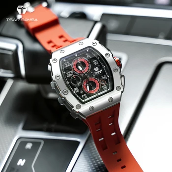 Наручные часы Tonneau для Мужчин TSAR BOMBA Роскошный Сапфировый Квадратный Дизайн Водонепроницаемые Прямоугольные Часы Заводские Продажи Мужских Часов