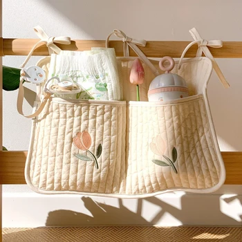 Новая Детская прикроватная сумка для хранения кроватки, Мультяшная подвесная сумка, Многоцелевая бутылочка для подгузников для новорожденных, Портативные Хлопковые сумки-органайзеры для кровати