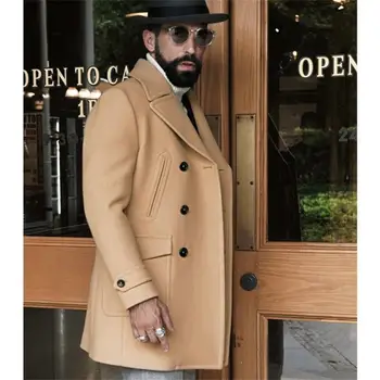 Новая европейская и американская мужская одежда, британское мужское шерстяное пальто средней длины с длинными рукавами, осенне-зимнее шерстяное пальто