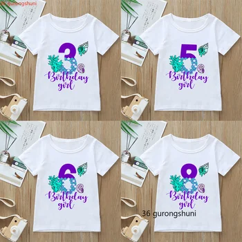 Новая футболка для девочек на 2-9-й день рождения, Милая футболка с графическим принтом Русалки, Детская одежда, Футболки, Модная Кавайная одежда, Летние Топы