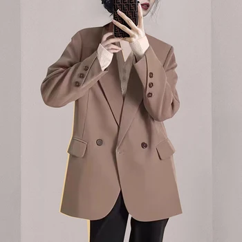 Новинка 2023 года, осенне-зимняя женская корейская мода Tempemanet, отложной воротник, Двубортная куртка с длинными рукавами, Blzer