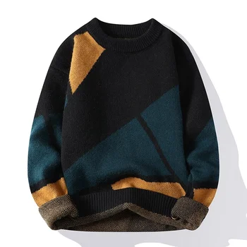 Новинка 2023, Зимний красивый Толстый теплый вязаный свитер, Свитера с длинным рукавом и круглым вырезом, Модный кашемировый пуловер Для Мужчин