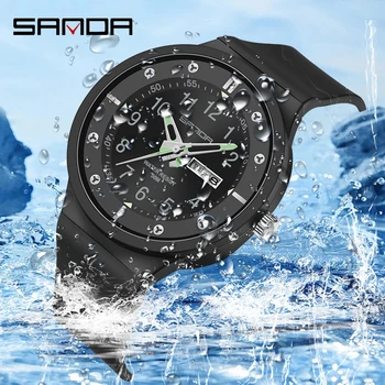 Новинка 2023, лучшие мужские часы, молодежные флуоресцентные модные трендовые уличные водонепроницаемые кварцевые часы Sanda 9012 с календарем