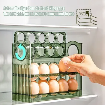 Новый ящик для хранения яиц в холодильнике, Реверсивный кухонный Специальный Автоматический контейнер с подпрыгивающим типом для лотка для яиц, коробка для консервации