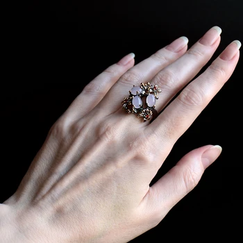 Овальное кольцо с розовым опалом, красивый пистолет, Черные украшения, подарок матери Высшего качества, Латунные ювелирные кольца для жены