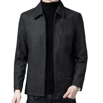 Однотонная мужская куртка среднего возраста, Плотное теплое пальто с Карманами на Молнии с лацканами, Стильная зимняя куртка для Отцов на молнии