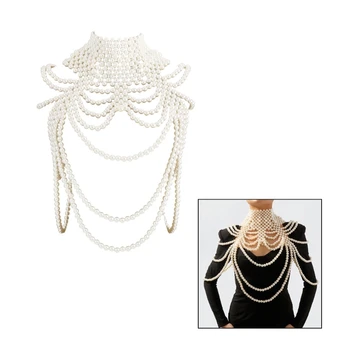 Ожерелье с жемчужной шалью белого цвета, сверкающие цепочки для тела с нежными жемчужными украшениями для тела, аксессуары для женщин и девочек
