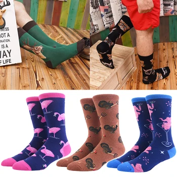Осенне-зимние мужские носки средней длины в тонкую полоску, японские креативные носки, мужские носки Tide, носки с цветами, оптовые носки, мужские носки