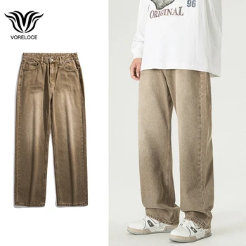 Осенние ins high street прямые винтажные прямые свободные джинсы для мужчин и женщин в стиле студентов колледжа, пара в стиле хип-хоп, широкие брюки