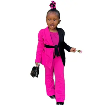 Осенний костюм для девочек, Блейзер, Брюки, Комплект из 2 предметов, Детские Топы с цветными блоками, Брюки с высокой талией, 2022 Модная Детская Одежда, Бутик Одежды