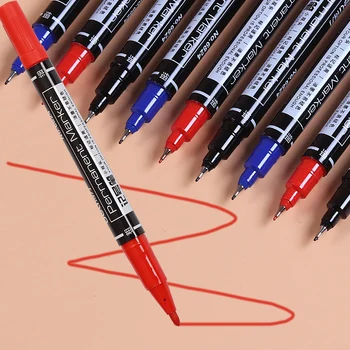 Перманентные маркеры 3шт, черный Синий Красный, двуглавый маркер для бумаги, стали, компакт-диска, стекла, краски для ткани, офисных школьных принадлежностей