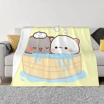 Персиковое одеяло для купания Goma с 3D принтом, мягкое фланелевое флисовое теплое одеяло Kawaii Mochi Cat, пледы для автомобиля, постельное белье, покрывала для дивана