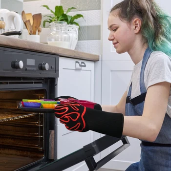 Перчатки для барбекю, термостойкие перчатки для запекания в духовке, для барбекю, можно стирать в машине, нескользящие силиконовые перчатки для приготовления пищи