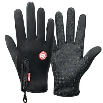 Перчатки для велоспорта на открытом воздухе, Теплая Зима-осень, Мужские и женские спортивные перчатки для фитнеса, Кемпинга, Водонепроницаемые перчатки на молнии для катания на лыжах с сенсорным экраном