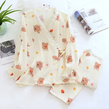 Пижамный комплект для кормящих мам, одежда для будущих мам, мягкая весенняя одежда для беременных с регулируемой уздечкой на талии, Хлопчатобумажная одежда для сна