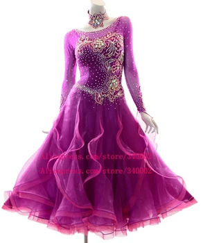 Платье для бальных танцев для соревнований, Женское Высококачественное Элегантное Фиолетовое Стандартное Платье для бальных танцев в стиле Вальс