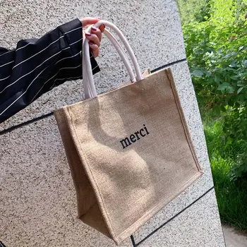 Повседневные сумки для ланча в литературном стиле, льняная сумка с надписью большой емкости в богемном стиле, женские сумки через плечо, корейская сумка-тоут