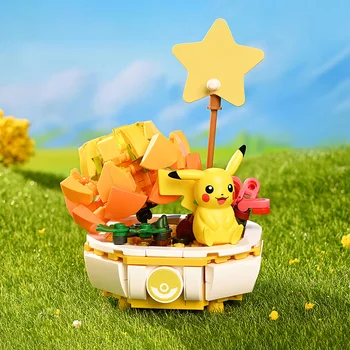 Покемон, строящий Покемон с цветочными блоками в горшках; Мультяшная модель животного Пикачу; Обучающая игровая графика; игрушка-Покемон для детей на День рождения