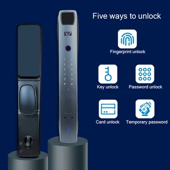 Полностью автоматический интеллектуальный цифровой дверной замок, биометрический отпечаток пальца, пароль, карта-ключ, разблокировка USB, аварийная зарядка