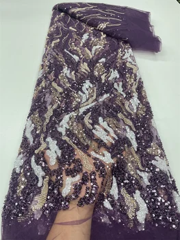Популярная Ткань из бисера С вышивкой пайетками, Африканское Нигерийское Кружево, Французская Сетчатая Пряжа, Кружевное Вечернее платье, Свадебное платье, Сшитое QF0847