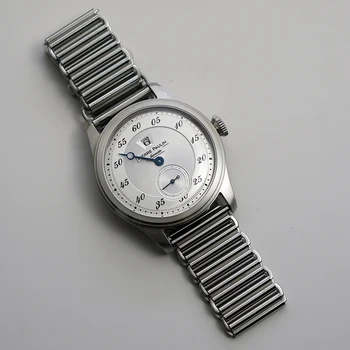 Предпродажные мужские часы Pierre Paulin Jumping Hour с серебряным циферблатом, Автоматические механические часы Seagull St17, Винтажное Окошко даты, 38 мм, Металл