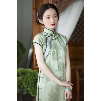 Простой и элегантный Чонсам с цветочным принтом для женщин из Китайской Республики, улучшенное традиционное китайское платье для повседневной носки