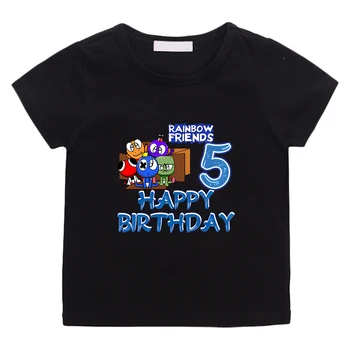 Радужные друзья С Днем Рождения, номер 5, Футболка с графическим рисунком Для мальчиков и девочек, футболка из 100% хлопка с кавайным принтом, повседневные футболки, летние