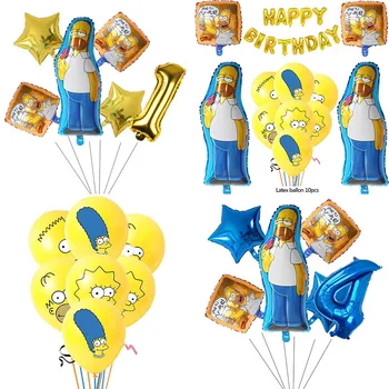 Разнообразная мультяшная тематика Симпсона, принадлежности для украшения комнаты на день рождения, Алюминиевая пленка, Набор воздушных шаров с номером, детская игрушка, подарок для мальчика
